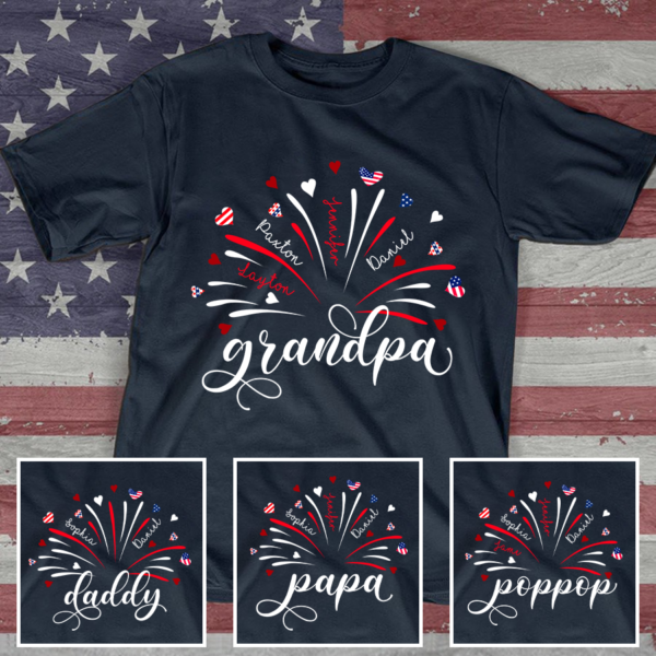 Firework America Flag Grandpa And Kids T-Shirt