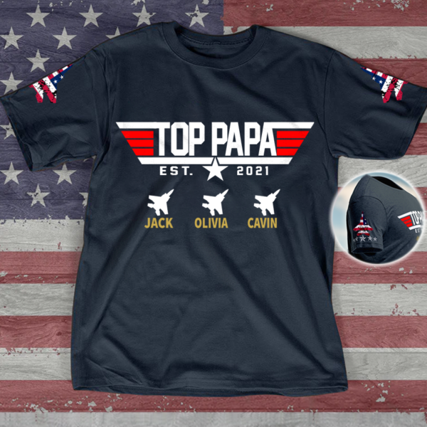 Custom Top Papa With Grandkids T-Shirt