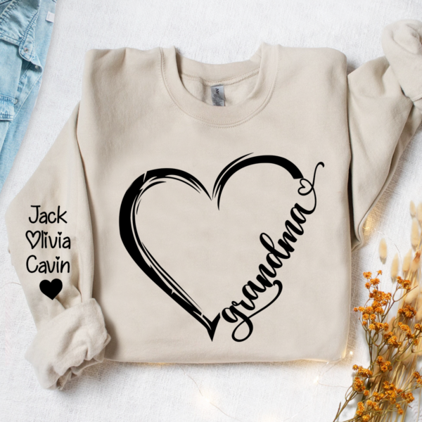 Personalized Grandma Heart Sweatshirt. Custom Mom Grandma With Grandkids Sweatshirt