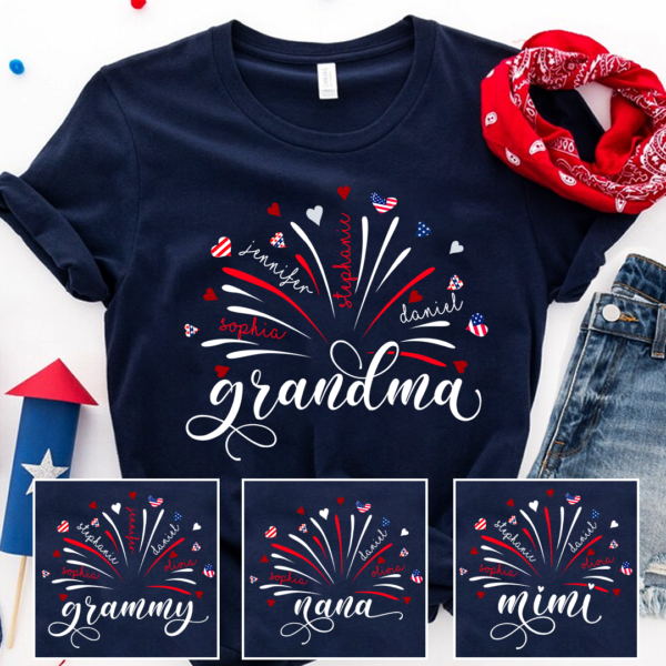 Firework America Flag Grandma And Kids