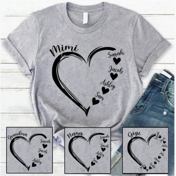 Personalized Grandma And Grandkids Heart Shirt. Best Gifts For Mother's Day Gift For Grandma Mimi Nana Gigi Grammy