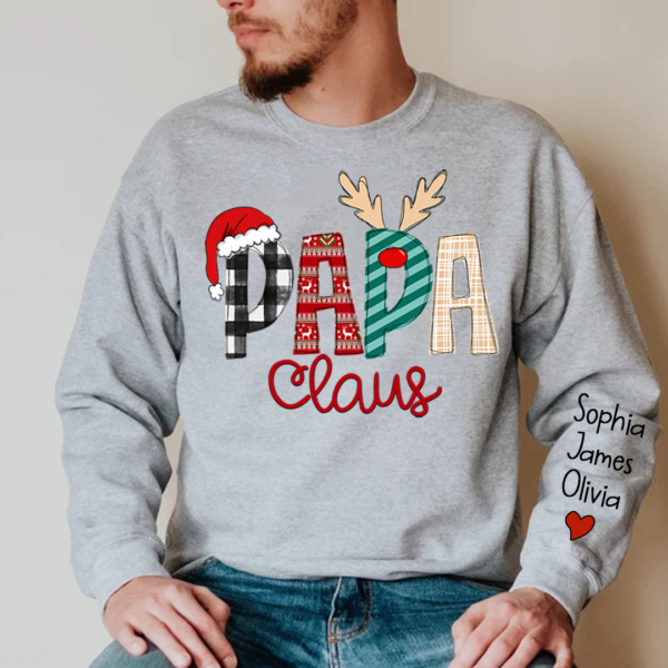 Personalize Merry Christmas Papa Claus. Dad Claus Gift Custom Name Kids Sweatshirt Sweatshirt