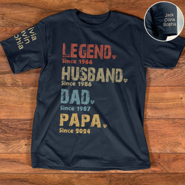 Personalized Papa Legend Since With Grandkids T-Shirt