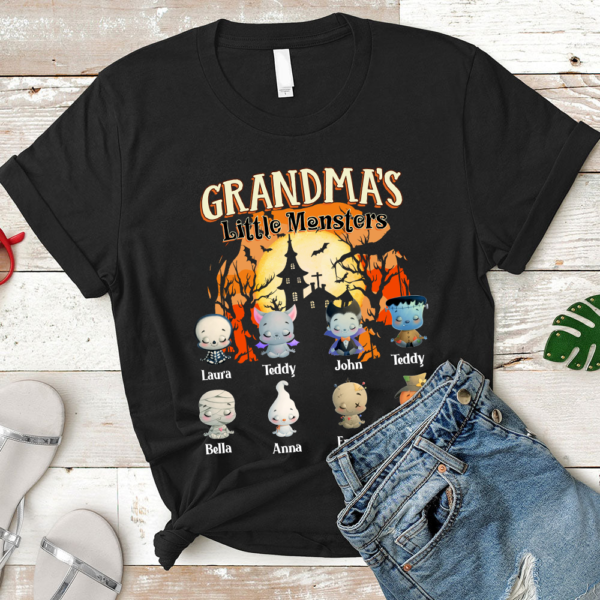 Customized Grandma's Little of Monsters T-shirt. Halloween T-shirt. Fall T-shirt.Gift For Mimi. Nana. Gigi. Halloween Gift Autum T-shirt