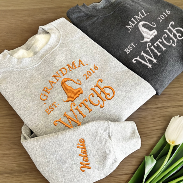 Personalized Witch Embroidered Sweatshirt. Witch Halloween Embroidered Sweatshirt. Halloween Crewneck. Vintage Witch Sweatshirt
