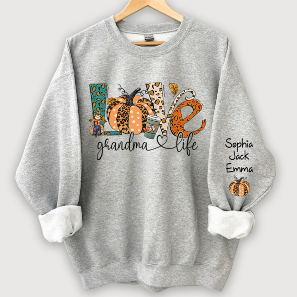 Love Grandmalife Leopard Pumpkin And Grandmkids Autumn Sweatshirt