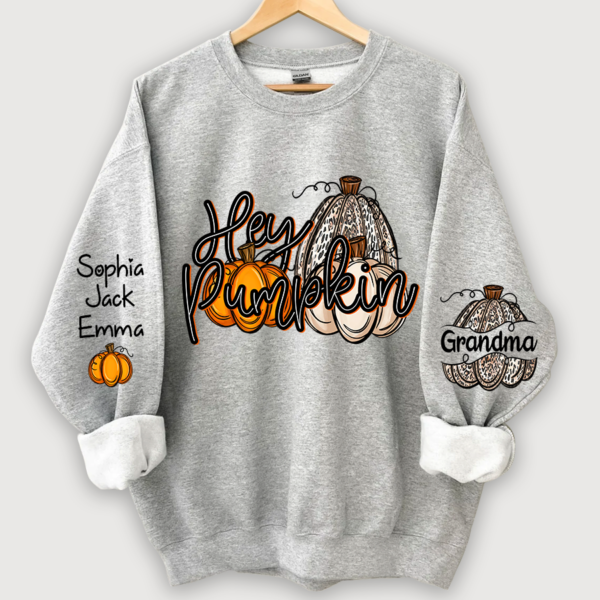Personalized Hey Pumpkin Grandma And Kids autumn Sweatshirt