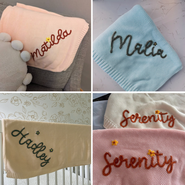 Custom Hand Nickname Embroidery Baby Knit Blanket